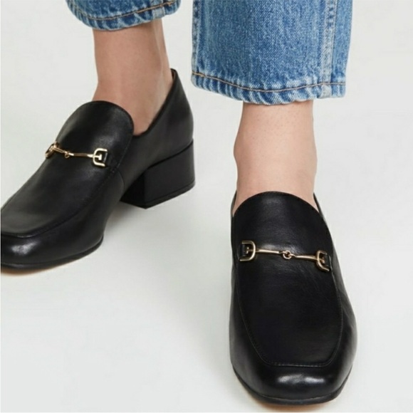Sam Edelman Shoes - Sam Edelman Jamille Horsebit Buckle Square Toe Leather Heeled Loafers Black 7.5M
